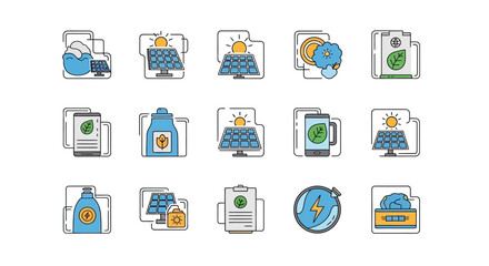 Solar Energy Icons and Green Technology Symbols.