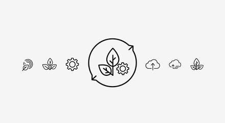 Sustainable Development and Environmental Protection Line Icons.