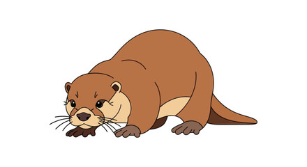 Adorable cartoon river otter sniffing the ground illustration.