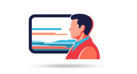 Businessman analyzing data charts on a digital screen vector illustration.