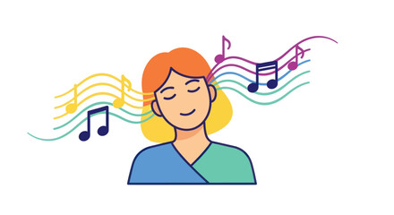 Colorful illustration of a person peacefully listening to music.