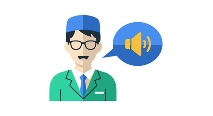 Professional man avatar with a sound speech bubble icon.