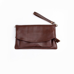 Brown leather bag for women isolated on white background, perfect for leather product catalog design