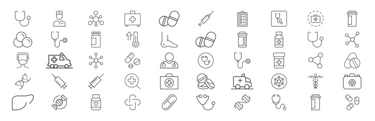 Anatomy and Human Body Medical Line Icons Vector Set