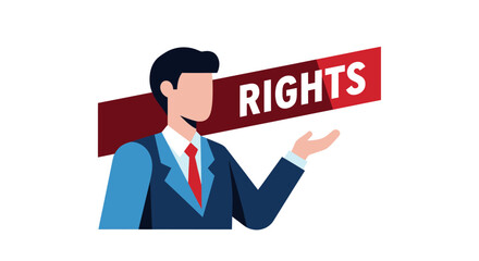 Businessman in a suit presenting the concept of legal rights vector illustration.