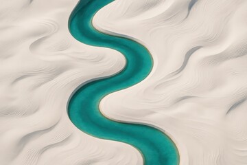 Winding Aqua Water Channel Through White Sand Dunes
