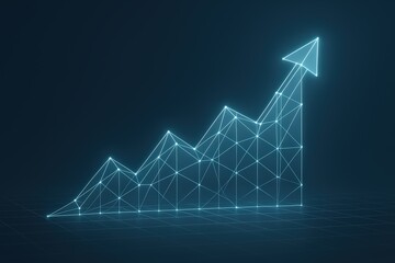 Futuristic Glowing Wireframe Graph Showing Financial Growth