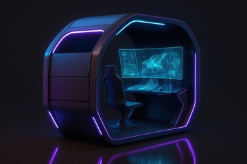Futuristic Gaming Pod with Neon Control Interface
