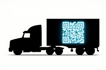 Truck Silhouette with Glowing QR Code on Trailer