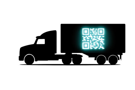 Silhouette of Delivery Truck with Glowing QR Code - Powered by Adobe