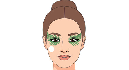 Illustration of a woman applying green color correcting concealer under her eyes.