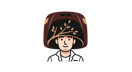 Cartoon illustration of a person wearing a large hat with a golden branch.