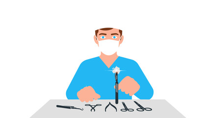 Vector illustration of a surgeon preparing for an operation.