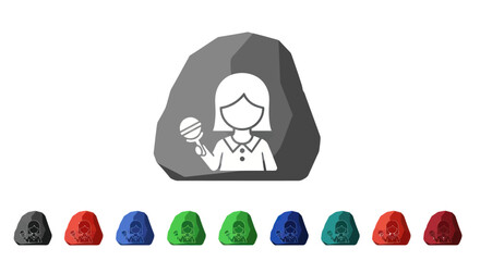 Woman with maraca music instrument icon on rock shape.