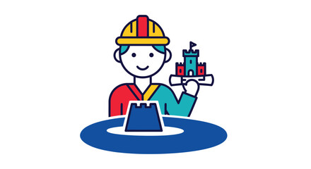 Creative architect icon with castle design plan.