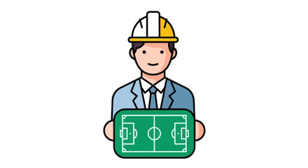 Engineer holding miniature football field concept.
