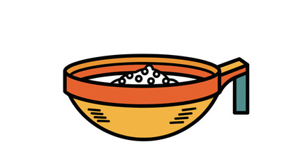 Colorful kitchen sieve with flour for baking illustration.