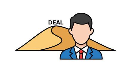 Businessman icon with a sand dune representing a business deal.