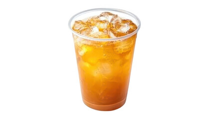 A refreshing glass of iced tea filled with ice cubes. sitting against a clean white background. perfect for summer beverages or beverage marketing