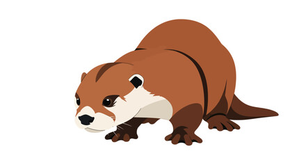 Cute brown river otter cartoon vector illustration isolated on white.