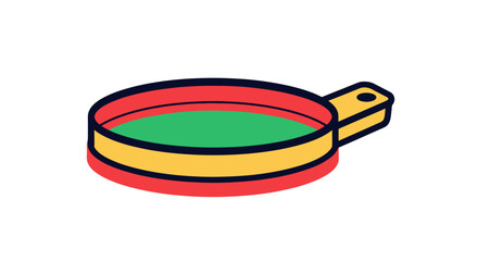 Colorful cartoon illustration of a pan with green contents.