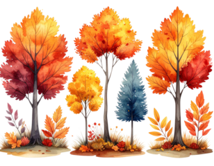 PNG Charming autumn watercolor illustrations, element set on transparent background