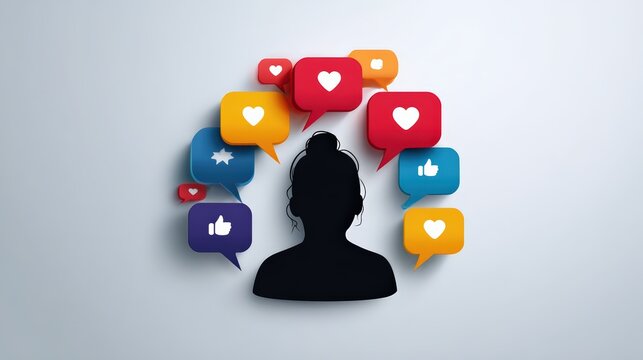 Silhouette of Influencer Surrounded by Social Media Reaction Icons - Powered by Adobe