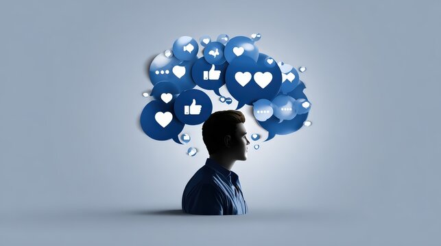 Man with Social Media Icons Above Head