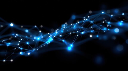 Digital Network of Glowing Blue Nodes and Connections