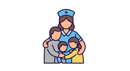 Caring Female Nurse Embracing a Happy Family Illustration.