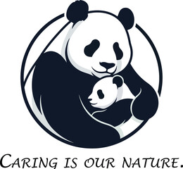 Cute Panda Mother and Baby Hugging Logo for Wildlife Conservation and Care