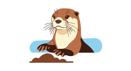 Cute cartoon river otter character emerging from water.