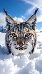 Close-up of a lynx in snow
