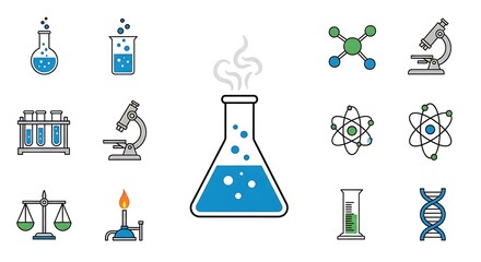 Science Lab Equipment Icons.