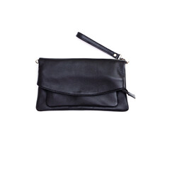 Black leather bag for women isolated on white background, perfect for leather product catalog design