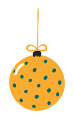 Christmas ornament, tree decoration, bauble, ball isolated on transparent. Hand drawn flat vector illustration. Traditional holiday, Xmas, New Year, seasonal design element, clip art