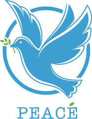 
Blue Peace Dove Flying Logo with Olive Branch Symbol Vector Design

