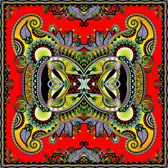 Red Background with Ornate Ukrainian Floral Embroidery Design