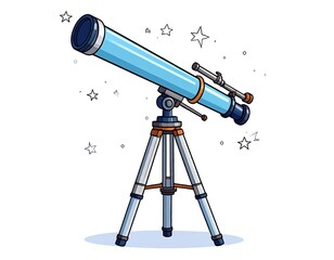Cartoon telescope on tripod with stars