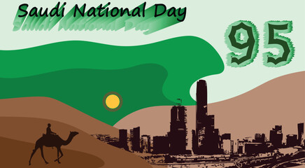 Saudi arabia national day. 95 years anniversary. Translation Arabic Text national day of Saudi Arabia
