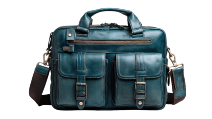 Teal leather messenger bag stylish fashion accessory modern shoulder satchel casual carrying case luxury element isolated on white background