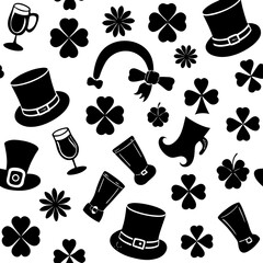 St Patricks day silhouette vector,  Collection of silhouette elements for st patrick's day,  St Patricks Day Linocut Clipart, SVG Irish Charm, St Pattys Day Celebrations Illustration, Lucky Silhouette