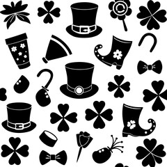 St Patricks day silhouette vector,  Collection of silhouette elements for st patrick's day,  St Patricks Day Linocut Clipart, SVG Irish Charm, St Pattys Day Celebrations Illustration, Lucky Silhouette