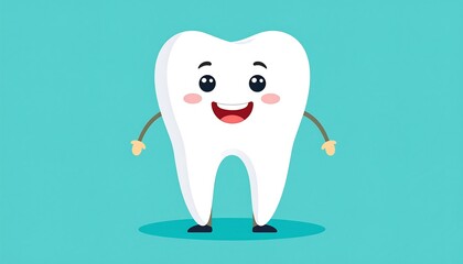 Cartoon tooth character smiling and standing