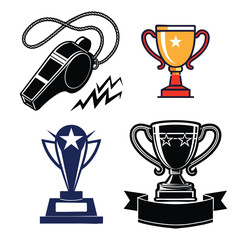 Stylish Vector Trophy Collection – Award, Victory & Sports Icons Set
