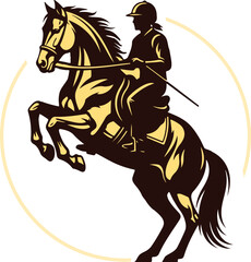 Dynamic Running Galloping Stallion and Jockey Emblem