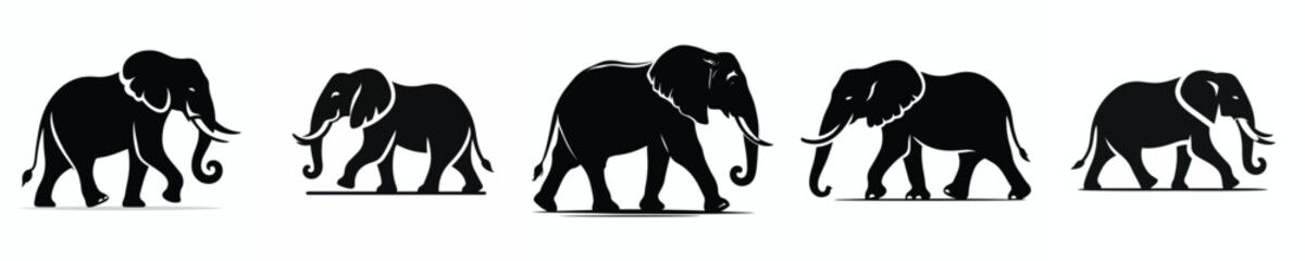 vector black and white silhouette of an elephant
