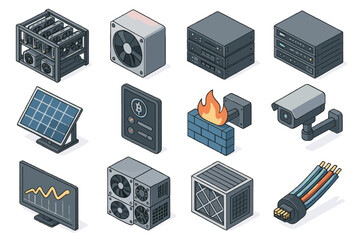 Camera box icons power ventilation units servers miner vector icon industrial mining