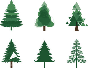 Evergreen tree illustration set, stylized pine and fir icons, winter foliage clipart, nature graphics, vector trees, eco design, seasonal bundle