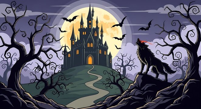 Spooky Halloween Castle Scene.